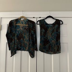 Alberto Makali Blue and Brown Floral Top Set